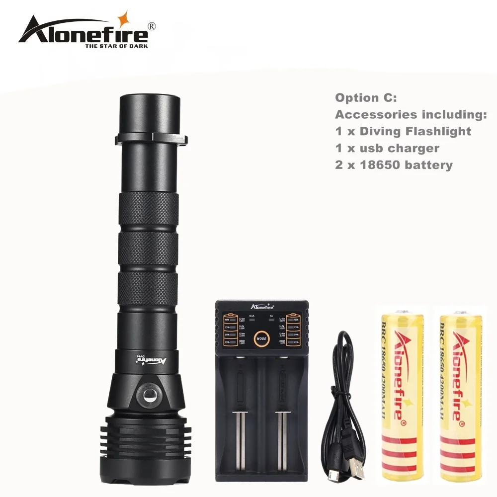 Option C AloneFire DV44 Дайвинг фонарик туры Cree XML L2 светодидный фонарь для дайвинга Водонепроницаемый факел белого и синего цвета 26650 вспышка световой фонарь - Испускаемый цвет: Option C