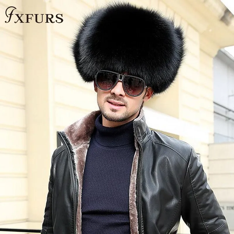 Men's Bomber Hats Real Rabbit Fur Winter Real Fur Trapper Hats Russian Snow Beanies Ear Caps Outdoor Bomber Hats
