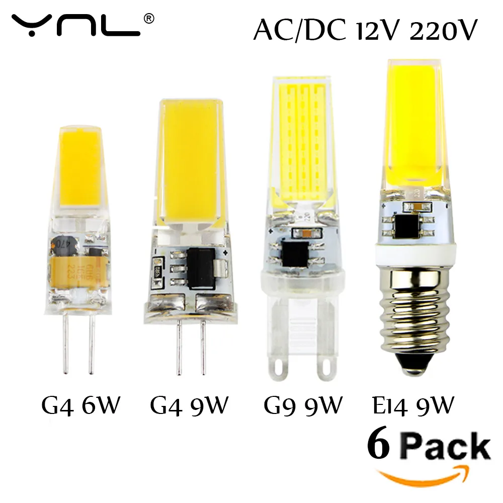 

6PCS/Lot G4 LED Lamp 220V COB LED E14 Bulb 6W 9W LED COB Light Dimmable 360 Beam Angle Chandelier Lights Replace Halogen