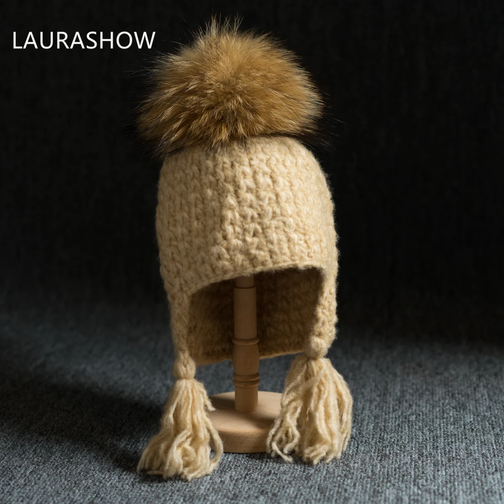 LAURASHOW/детская зимняя брендовая шапка 16 см из натурального меха лисы и норки с