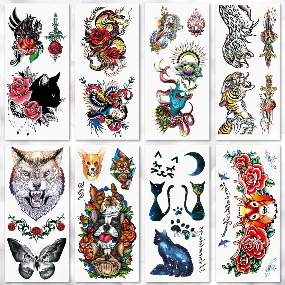 

Water Transfer Watercolor Wolf Tiger Temporary Tattoo Sticker universe Cat Pattern body art Waterproof Flash Tattoo