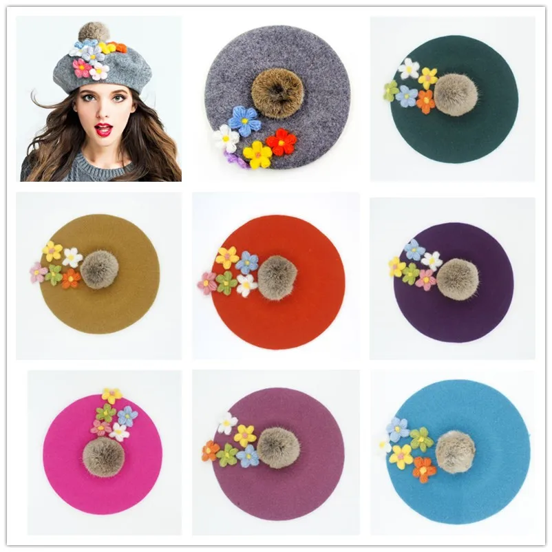 Зимний Теплый женский топ из 100% шерсти меховая шапка берет с помпонами Для Laday