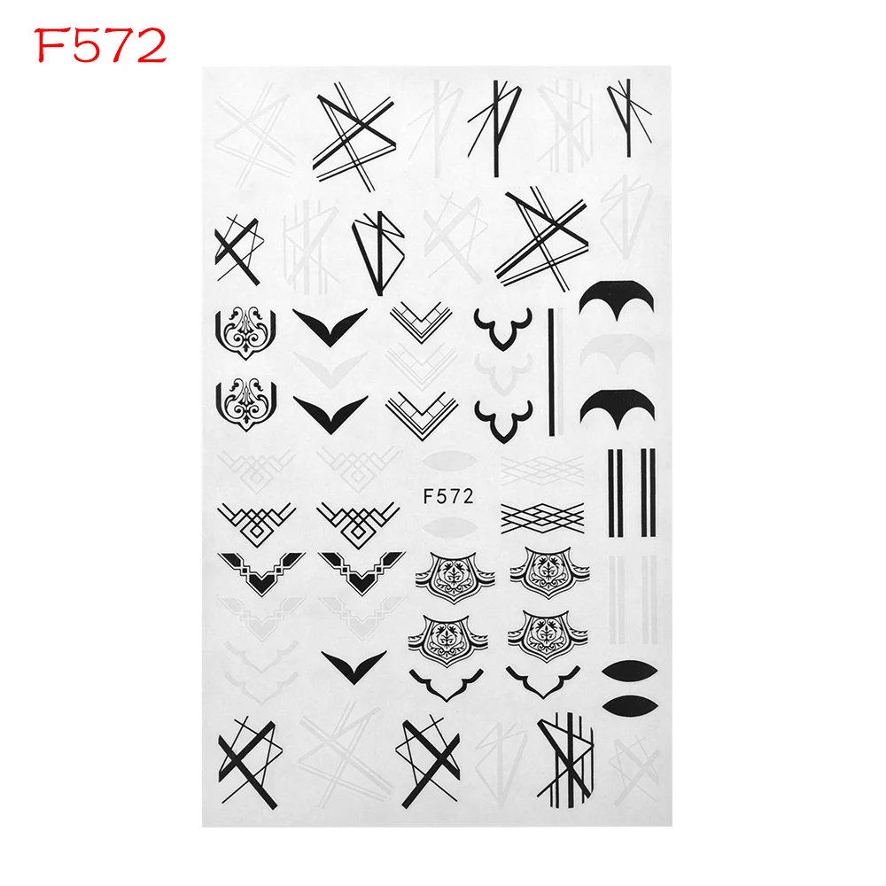 F572 1 шт., черно-белые наклейки для ногтей, 3D наклейки, бабочки, цветы, листья, геометрические рисунки, слайдеры, тату, маникюрные украшения - Цвет: F572