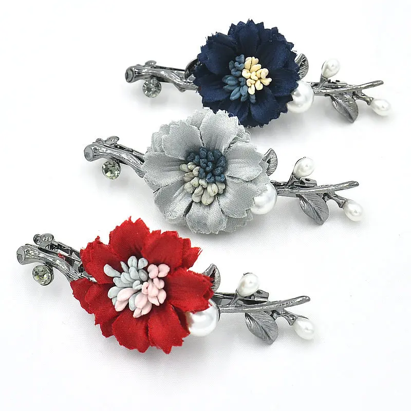 Vintage Head Holder Flowers Bride Rhinestone Spring Clip Hairpin Retro Headdress Wedding hair Clip Hair Styling 50pcs