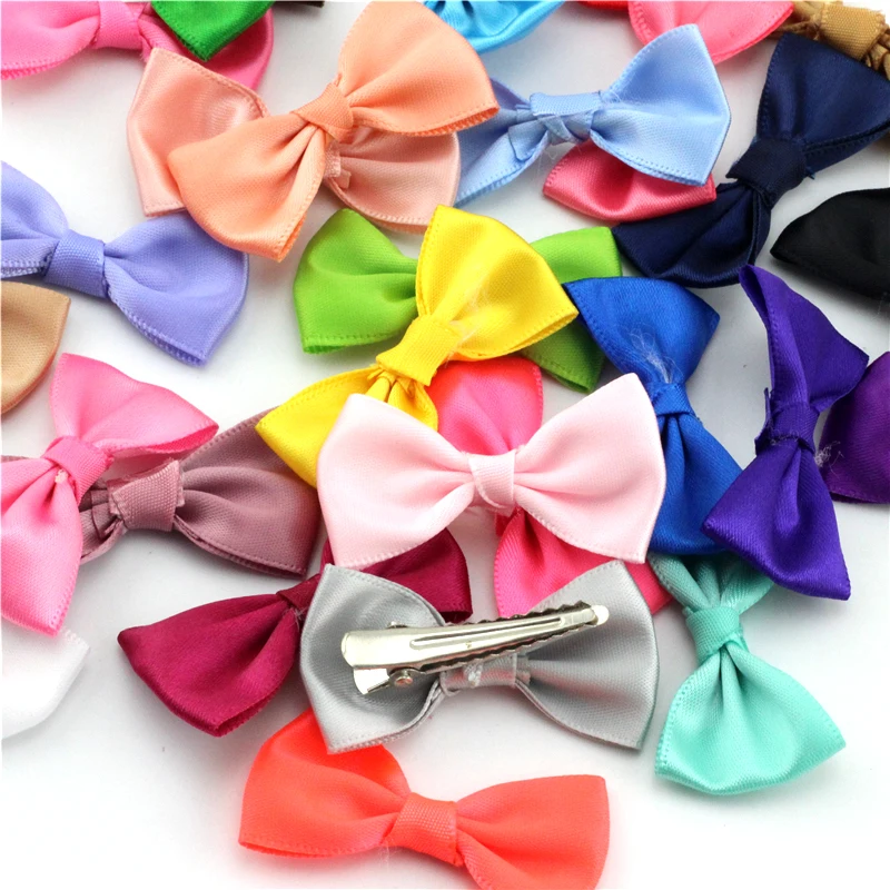 

2.5" hair bows with Clips Kids Girls Solid Ribbon Bowknot Handmade DIY headwear Mini HairClips girls Hair Accessories 30Pcs/lot