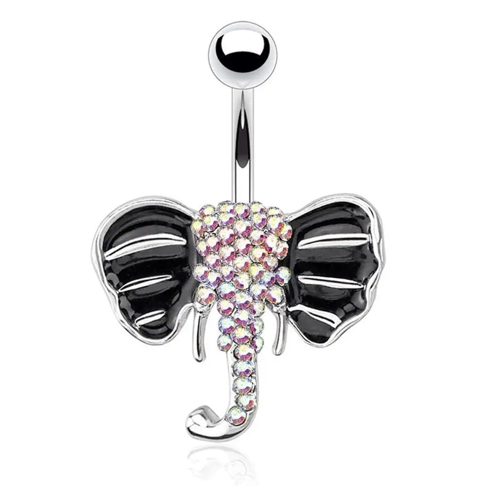 

MODRSA 1Piece Cute Crystal Elephant Belly Button Ring Stainless Steel Navel Rings For Women Body Jewelry Piercing Ombligo