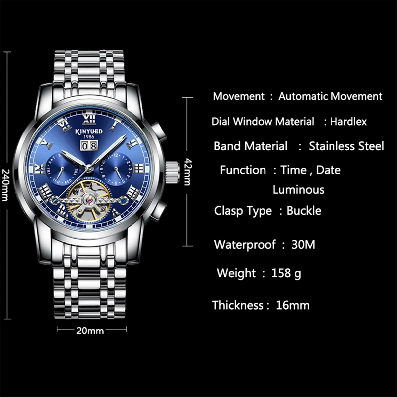 

new luxury brand fashion Multifunction men watch automatic mechanical tourbillon pilot chronograph top business gift man clock