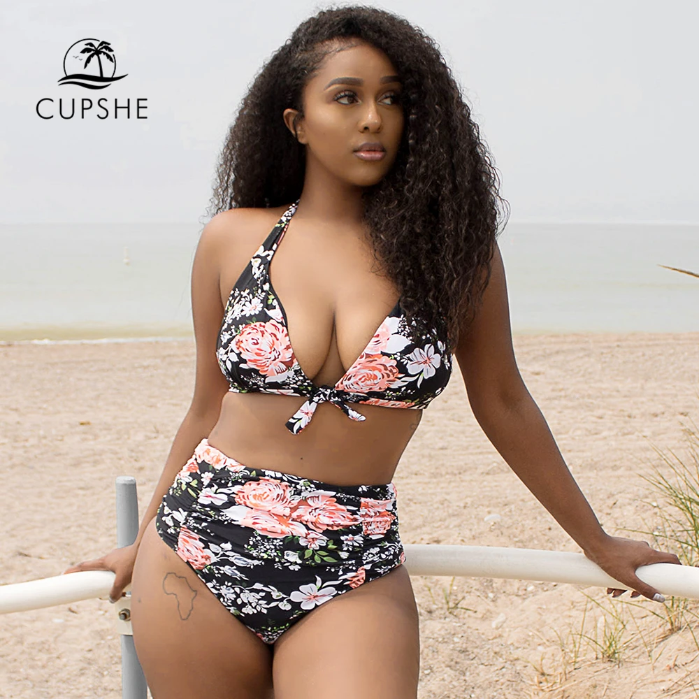 CUPSHE размера плюс цветочный принт кружевной комплект бикини на бретельках