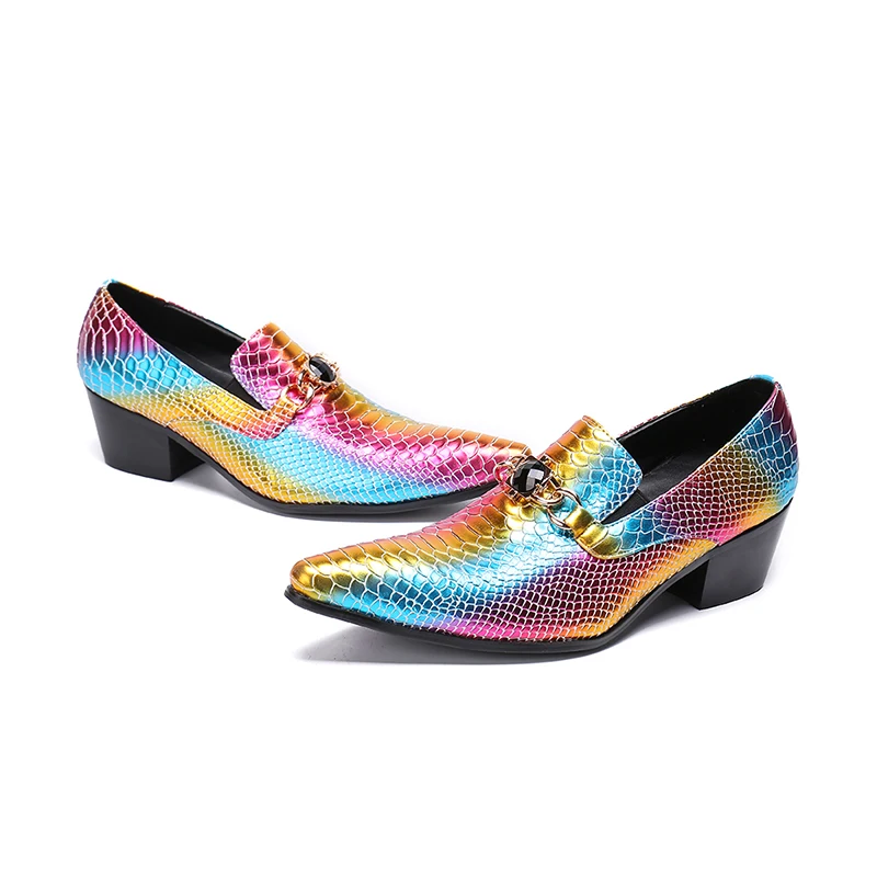 Мужские туфли на высоком каблуке натуральная кожа Крокодиловая Кожа оксфорды