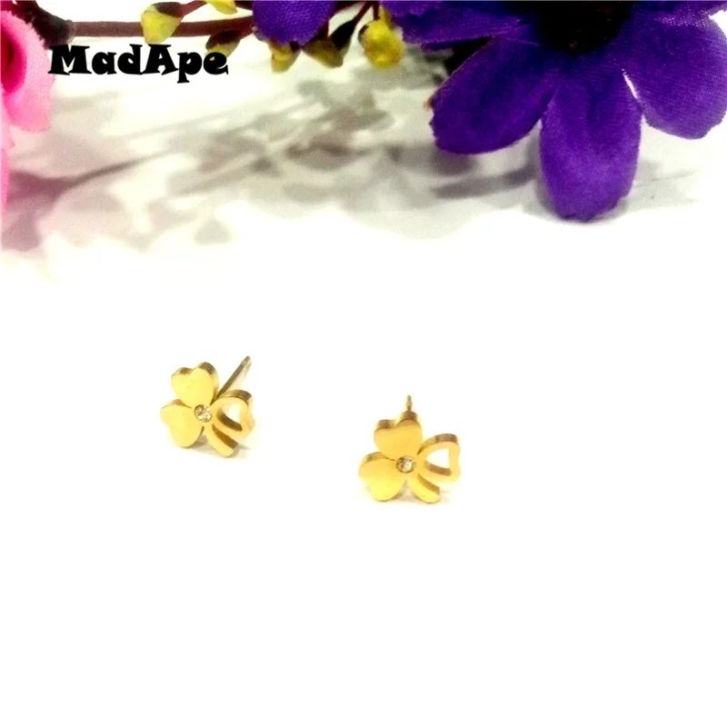 Женские серьги-гвоздики из нержавеющей стали в виде четырехлистного клевера |