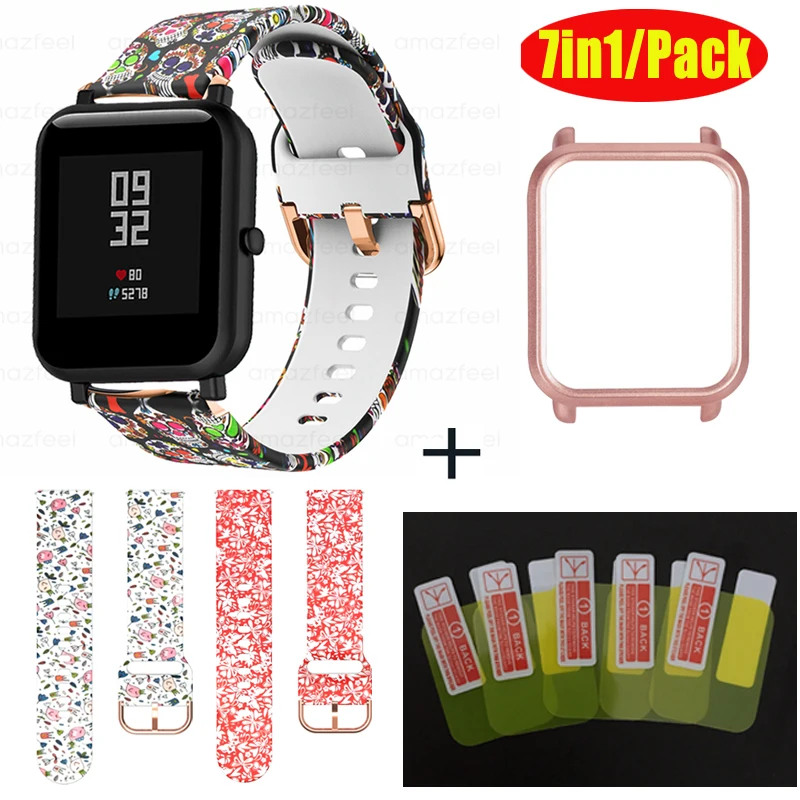 7в1 ремешок для Xiaomi Amazfit Bip чехол браслет Цветочный часов Lite браслеты Защита