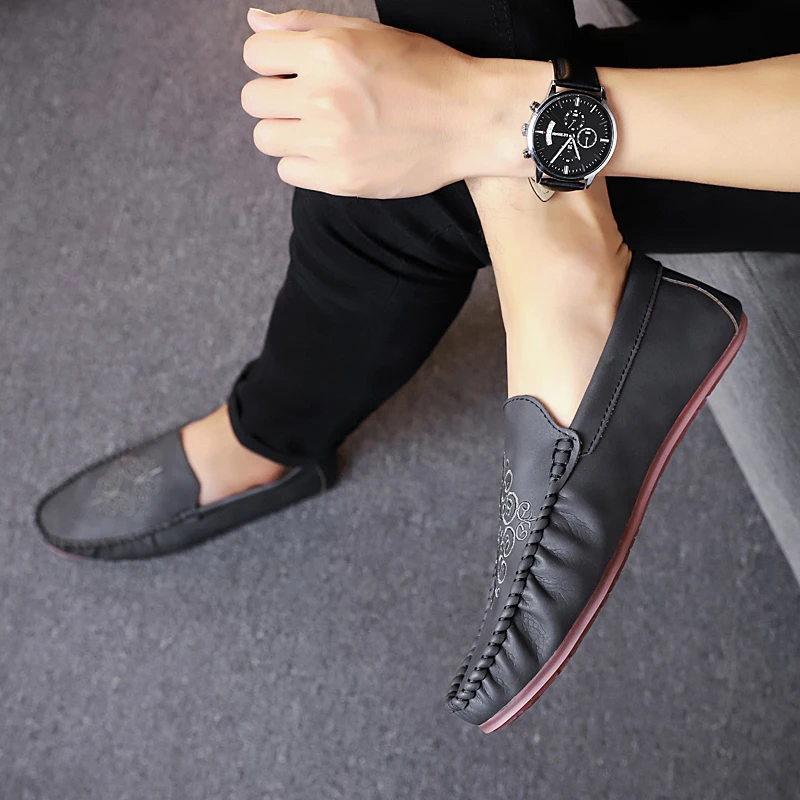 Driving Shoes for Male Black Brown Man Casual Spring Autumn Slip-on PU Leather Anti-slip Loafers Flat | Обувь