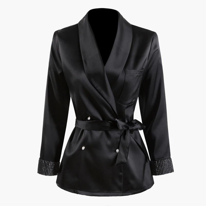 HIGH STREET Новая мода дизайнерский Блейзер Куртка женская шаль воротник полосный пояс бриллиантами страз двубортный блейзер