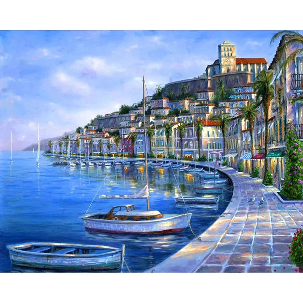 

5D DIY полностью квадратная/круглая Алмазная картина на морском берегу города вышивка крестиком горный хрусталь мозаика домашний декор