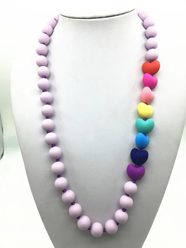light purple Пищевое Силиконовое прорезывание зубов сердце бусы ожерелье для мамы ребенка ожерелья с зубами с сердцем бусины Прорезыватель Белый - Цвет: light purple