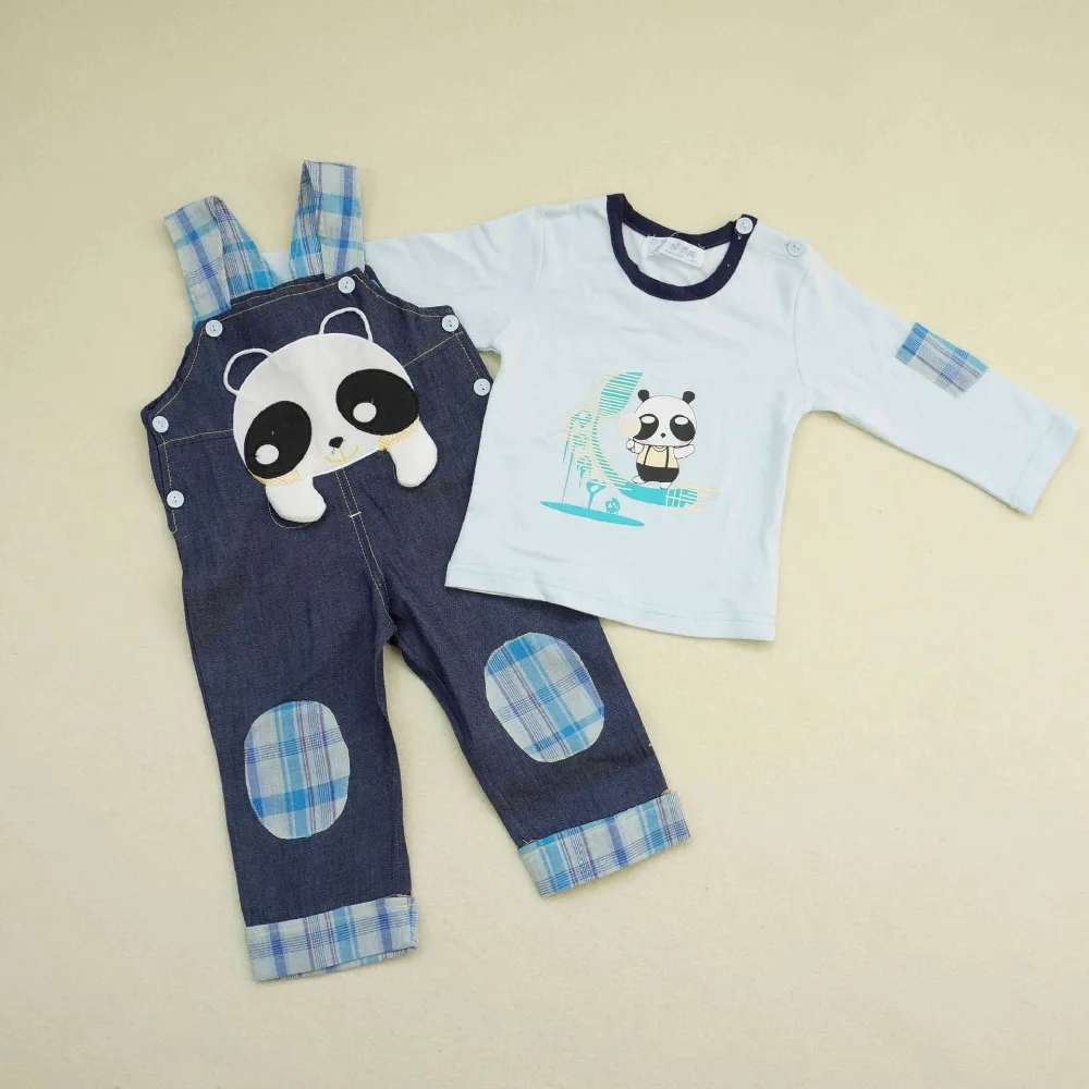 new baby clothing set girl boy 2pcs suit long-sleeve cartoon t shirt + overalls denim pants sets | Детская одежда и обувь