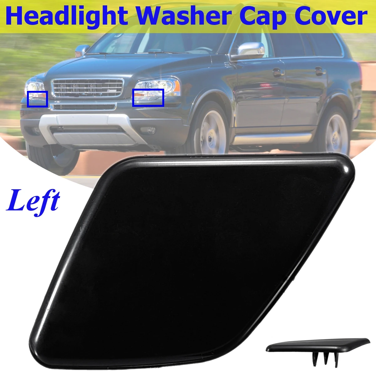 Left Side 1 Pair L R Front Bumper Headlight Washer Nozzle Cover Cap Unpainted For Volvo XC90 2007 2008 2009 2010- 39875254 39875253 - Color: Left Side