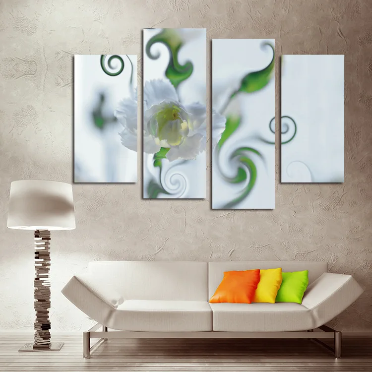 4 Piece Canvas Art Print Painting Poster Living Room Wall White Carnation Picture for Home Decoration Unframed Flower Decor | Дом и сад