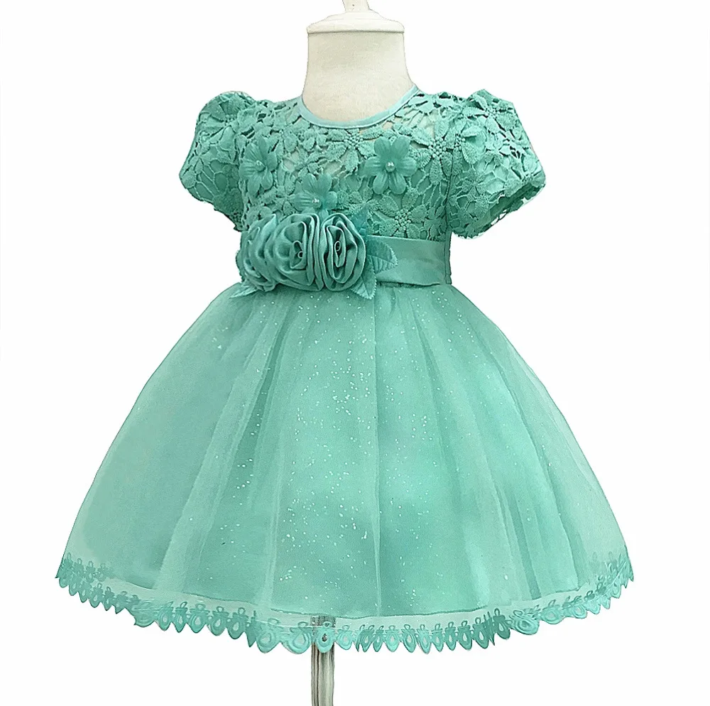 Новорожденные девочки платья для крещения 3D Цветочный лиф Тюлевое платье