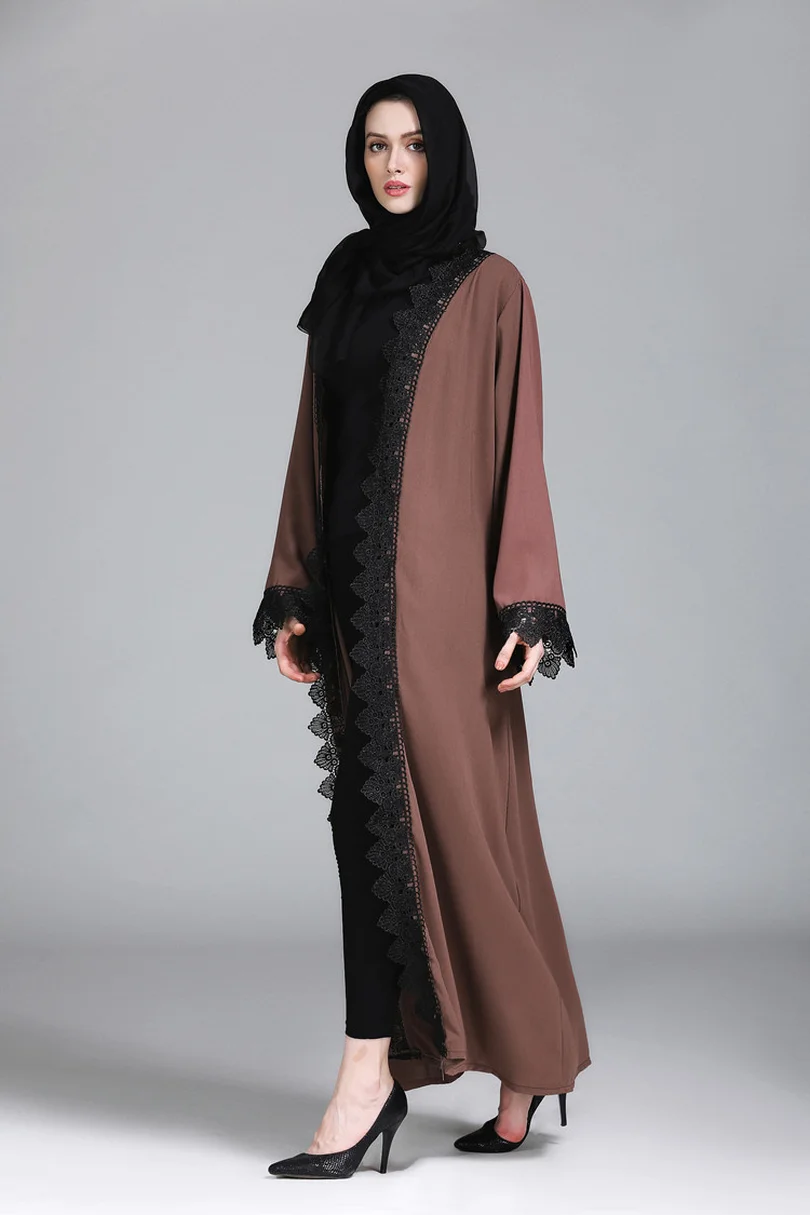 Плюс размеры кружево оборками хит цвет мусульманских абаи женский мусульманское