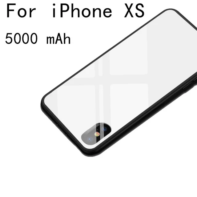 White For XS KQJYS внешний аккумулятор задняя крышка Закаленное стекло батарея зарядное устройство чехол s для iPhone X XS power bank зарядный чехол - Цвет: White For XS