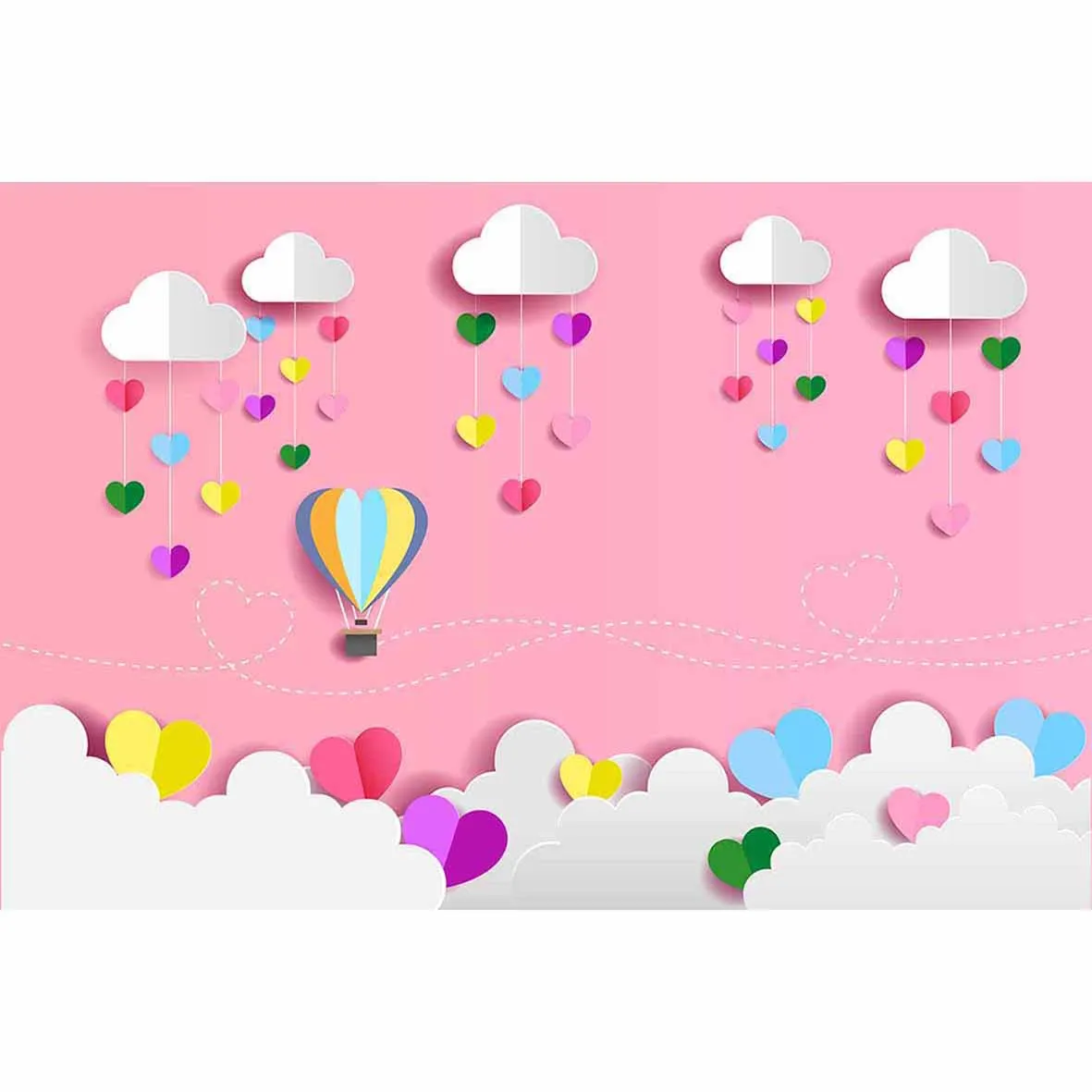 Фон для фотосъемки Funnytree День Святого Валентина розовые облака красочные сердца