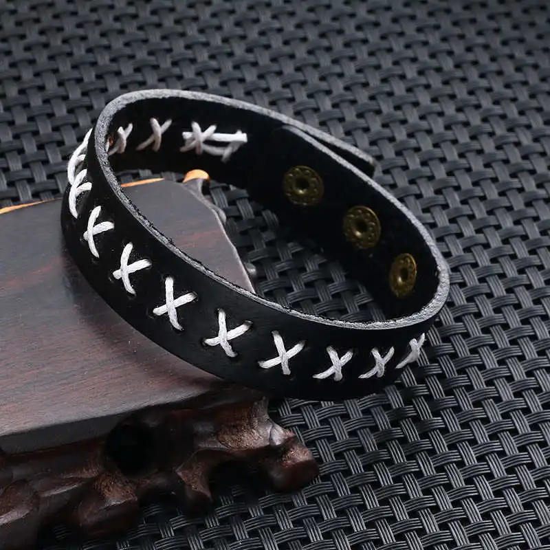Genuine Leather Bracelet Men Jewelry Punk Gift For Him Fashion X Shape Chic Cuff Bracelets Women Friendship Gifts | Украшения и