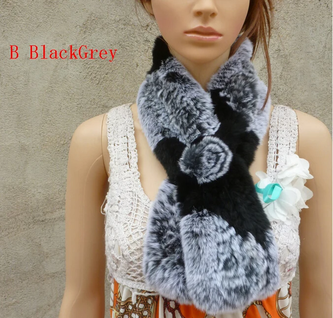Женский шарф из меха кролика Рекс зимний теплый натурального с цветами TFP576 2019|rabbit