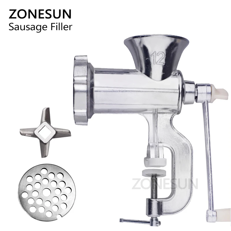 ZONESUN ручная колбасная машина с Оловянным покрытием мясорубка колбасный