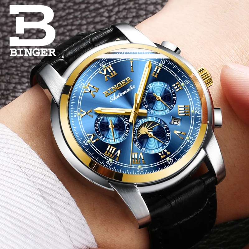 

Switzerland Automatic Mechanical Watch Men Binger Luxury Brand Mens Watches Sapphire clock Waterproof relogio masculino B1178-10