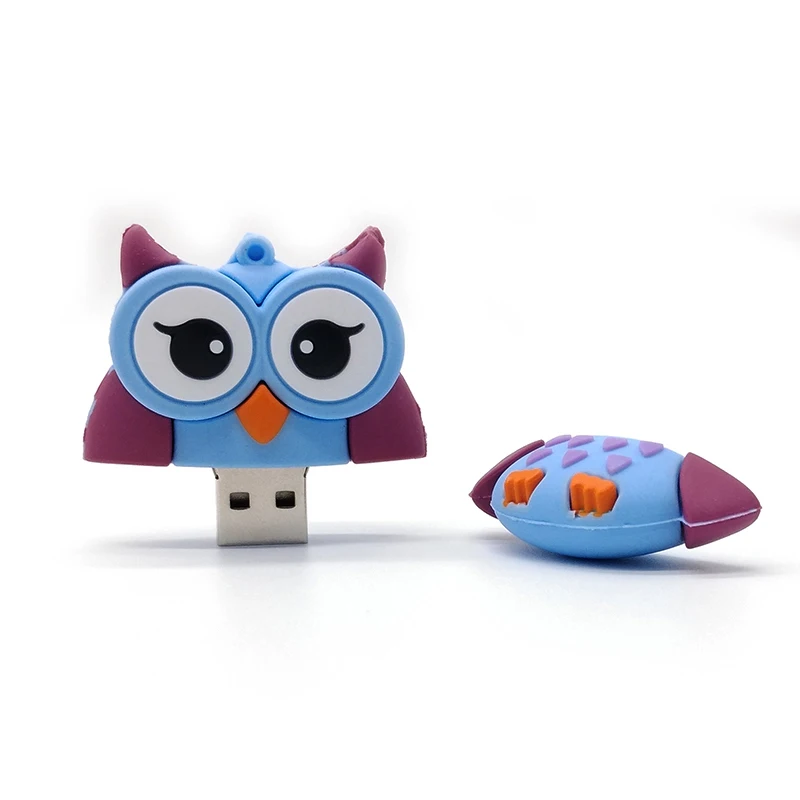 Флешка с мультяшными животными, usb флеш-накопитель, 4 ГБ, 8 ГБ, 16 ГБ, 32 ГБ, 64 ГБ, милая лиса/Пчела/Сова/пингвин, карта памяти, Прекрасный Подарочный диск - Цвет: Черный