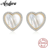 2018 hot sale 925 sterling silver simple heart shell pearl stud earrings for woman engagement jewelry free box