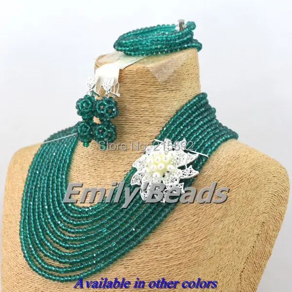 10 Layers African Costume Jewelry Set Teal Green Wedding Crystal Beads Big Promotion Free Shipping AES784 | Украшения и