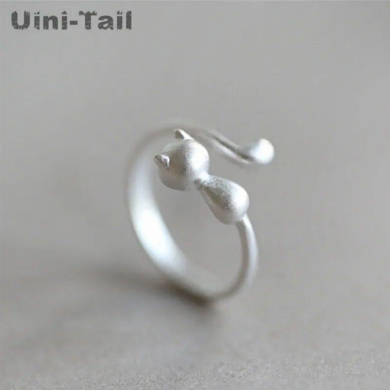 Женское Открытое кольцо с котом Uini Tail из серебра 925 пробы гипоаллергенное|Кольца|