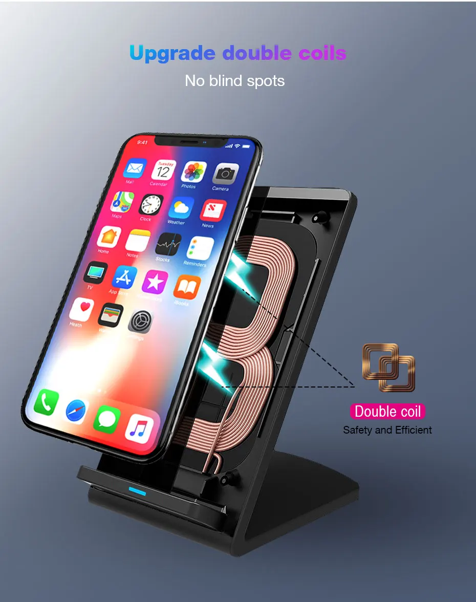 Moweek Qi Беспроводное зарядное устройство для iPhone XS Max XR X 8 Быстрый Держатель подставка Беспроводное зарядное устройство для samsung S9 S8 Note 8 Xiaomi mix 2s