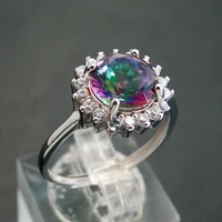 8mm round rainbow mystic topaz engagement rings 925 sterling silver ring fine jewelry for women gift