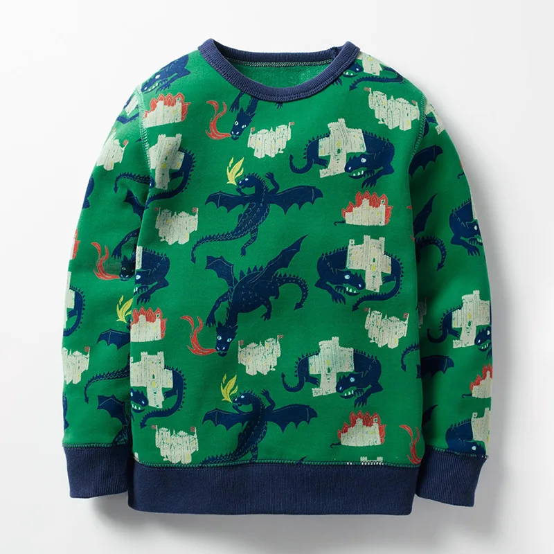 Green Little Maven/Новинка; сезон осень-весна; Детские хлопковые трикотажные толстовки с длинными рукавами и круглым вырезом с милым принтом зеленого динозавра; повседневные толстовки для мальчиков - Цвет: Green