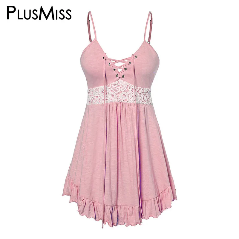 Розовый PlusMiss размера плюс 5XL на шнуровке сексуальный V шеи без рукавов Cami Топы Женская одежда Туника большого размера пляжные Boho летние жилеты XXXXL XXXL - Цвет: Розовый