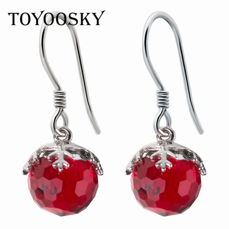 Женские серьги из серебра 925 пробы с круглым красным шариком | Украшения и