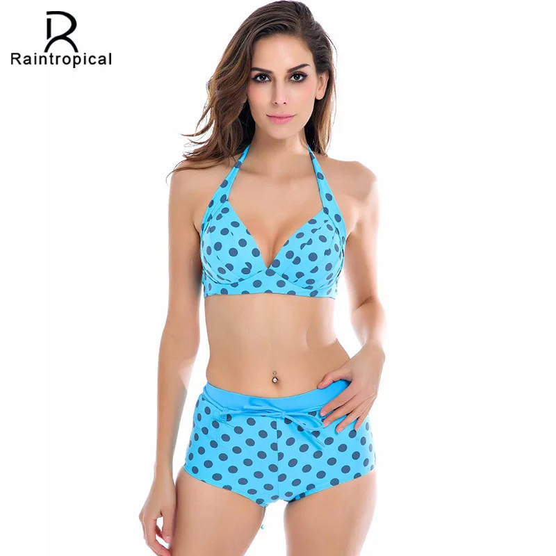 Женский купальник бикини с высокой талией и пуш ап Пляжная купальная одежда в