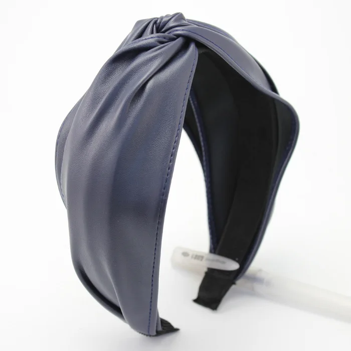 Navy blue Ободок ручной работы из искусственной кожи, повязка на голову для женщин, девушек, галстуки для волос, модный обруч для волос, повязка на волосы с крестиком, женские аксессуары для волос - Цвет: Navy blue