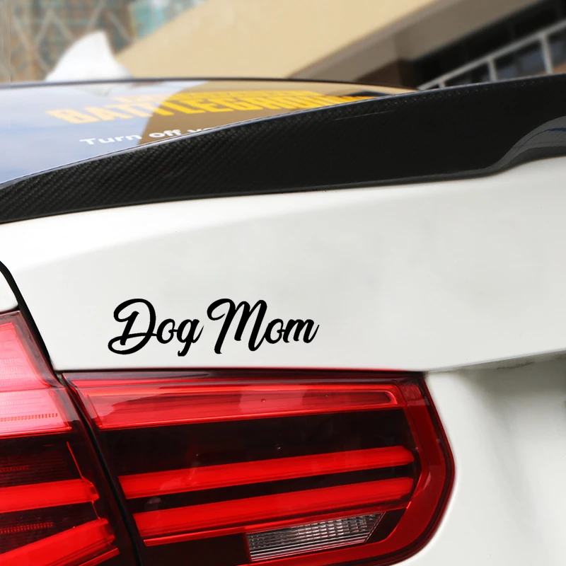 

QYPF 15.5CM*4.2CM Dog Mom Fashion Vinyl Motorcycle Car-styling Car Sticker Decal Black Silver C15-3336