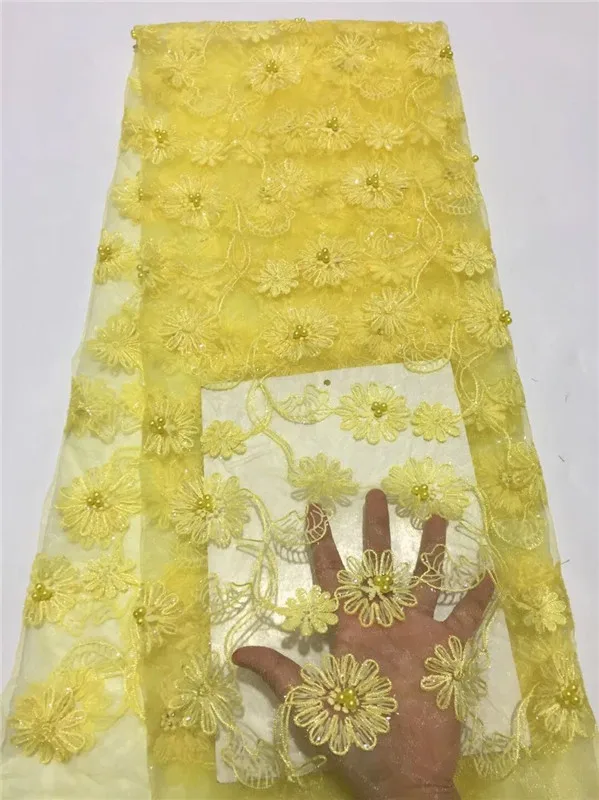 Нигерийская кружевная ткань с бусинами материал платья Блестящая Серебристая