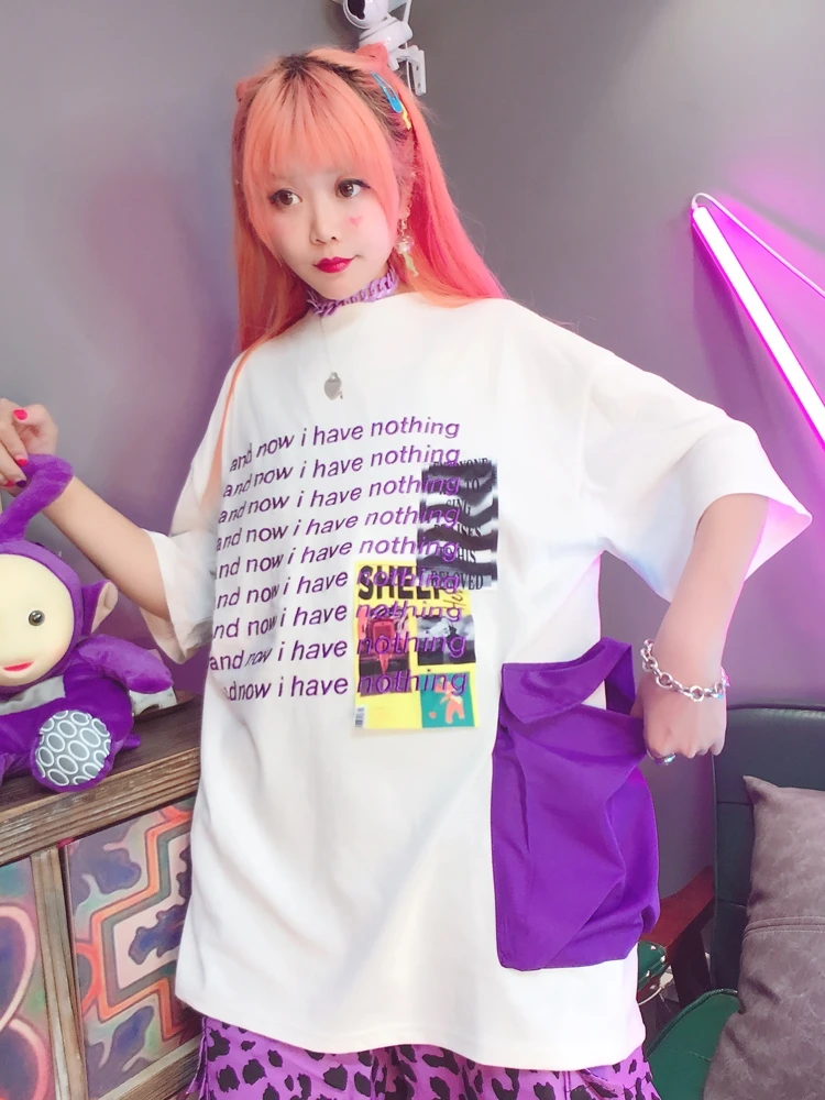 Ulzzang чистая красная с такой же женской Джокер письмо стикер большой карман, футболка s