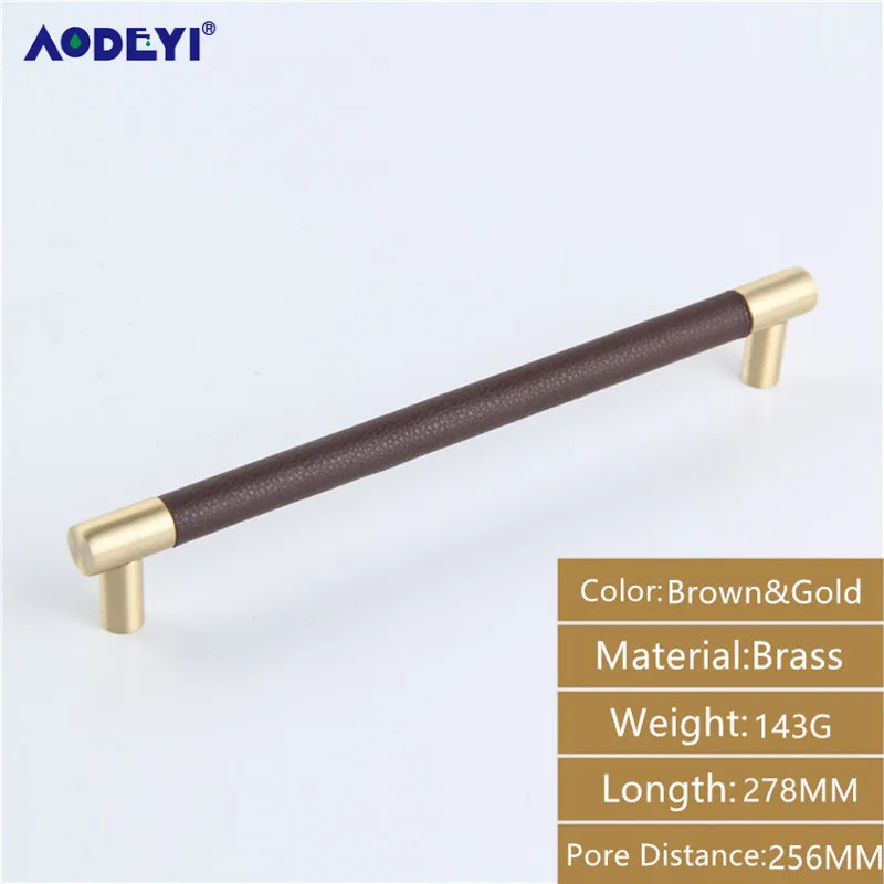 Brown Gold 256MM 2 шт ручки для мебели из кожи и латуни, ручки для ящика винного шкафа, ручки для кухонной двери, ручки для шкафа, выдвижные ручки - Цвет: Brown Gold 256MM