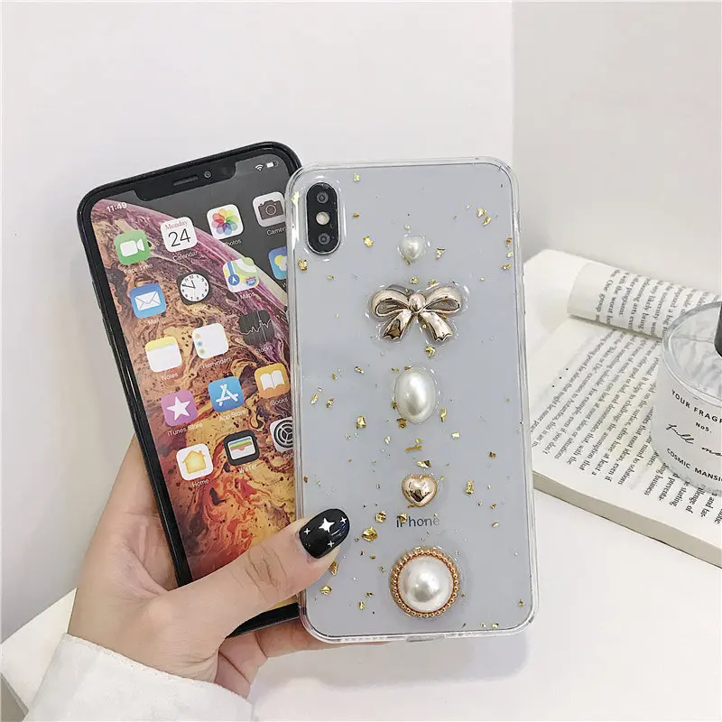 3D стерео жемчужный чехол на телефон с завязкой бантиком для iPhone XR XS Max X Coque 8 7 6 S Plus