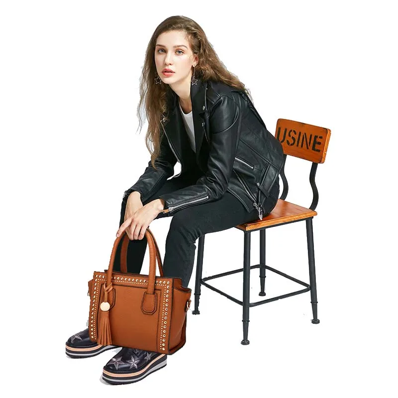 

2019 new fashion wooden beads tassel rivet handbag ladies PU leather wild shoulder bag ZW114
