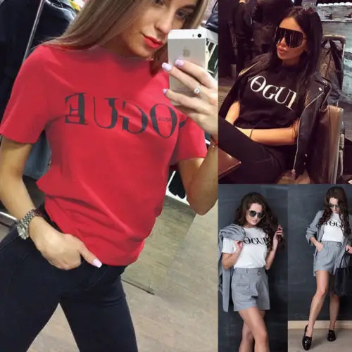 2017 брендовые летние топы модная одежда для женщин VOGUE с буквенным принтом Harajuku