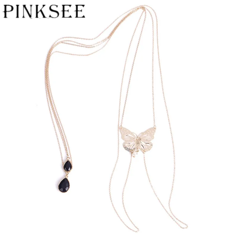 PINKSEE 1 шт. золото Цвет водослива Кристалл Buterfly прелести тела цепи Для женщин