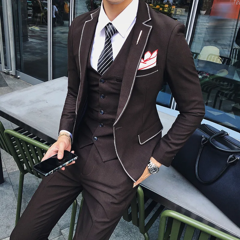 Роскошные мужские свадебные костюмы женский костюм Slim Fit Мужские брендовый